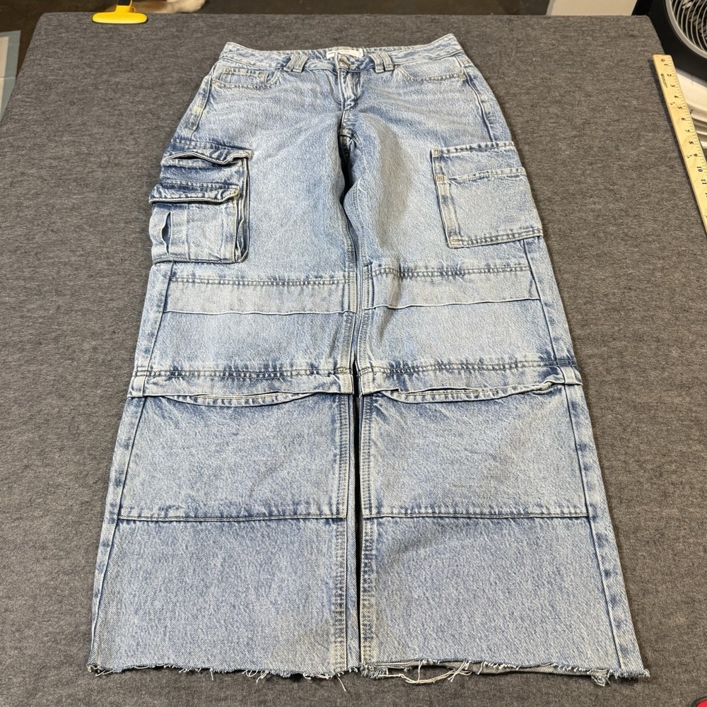 Garage Denim Womens Blue Cargo Jeans Wide Leg High Rise Carpenter Size 26 Rave